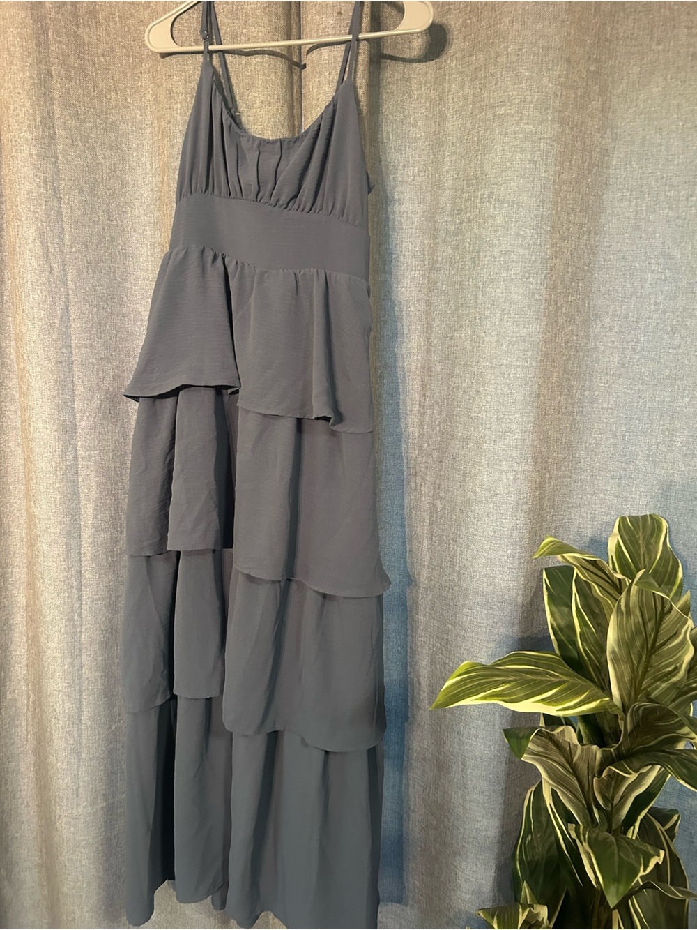 Dry Goods Originality Tiered Grey Maxi Dress with Spaghetti Straps